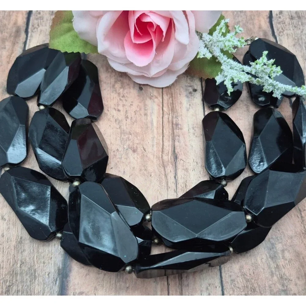 Black Chunky Multi Strand Large Bead Collar Necklace Statement Piece 22
